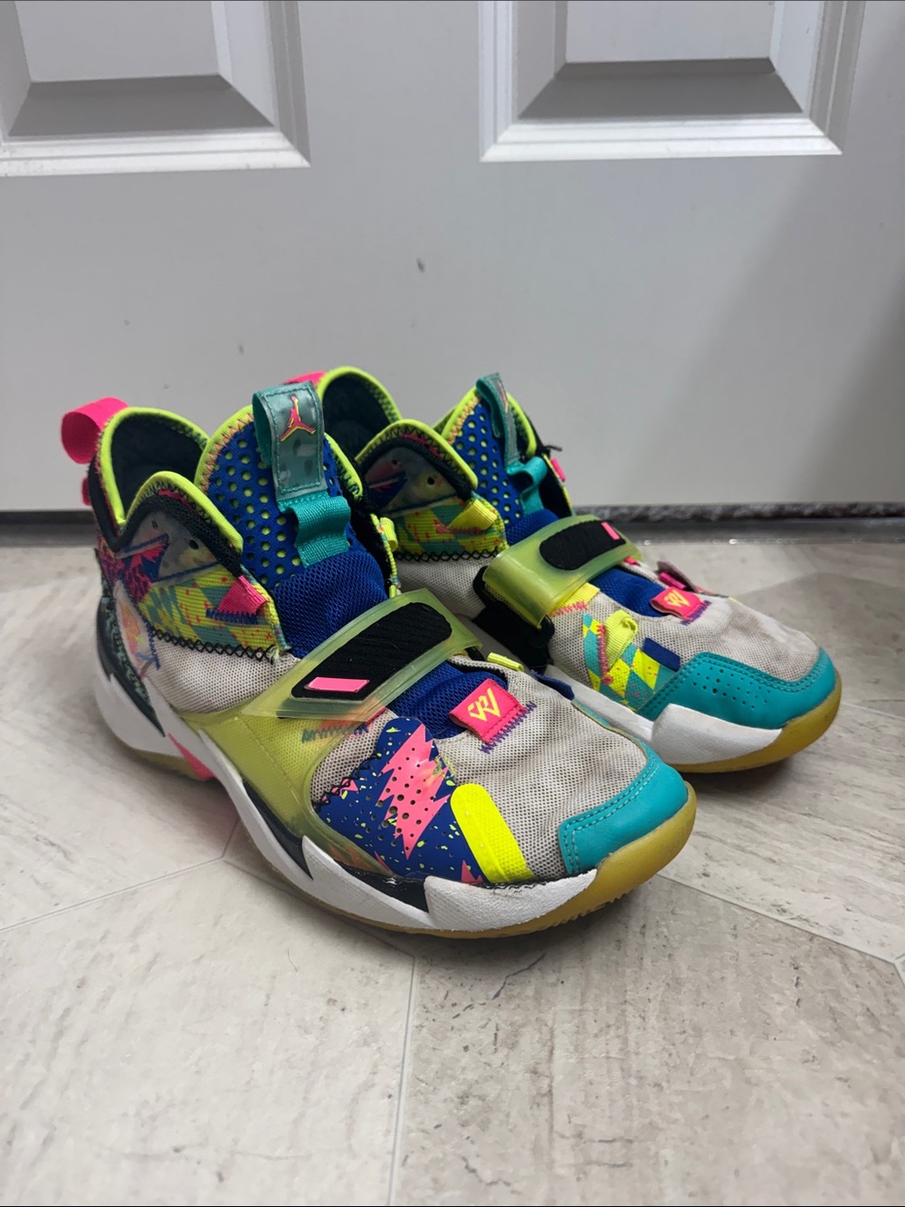 Jordan Kids Multicolor Sneakers - Teal, Neon Yellow & Pink Accents